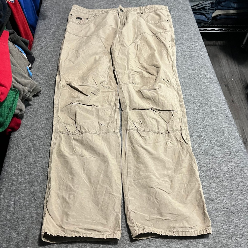 KUHL The Outsider Wax Coated Stretch Pants Mens 38x34 Khaki Tan Hiking Outdoor